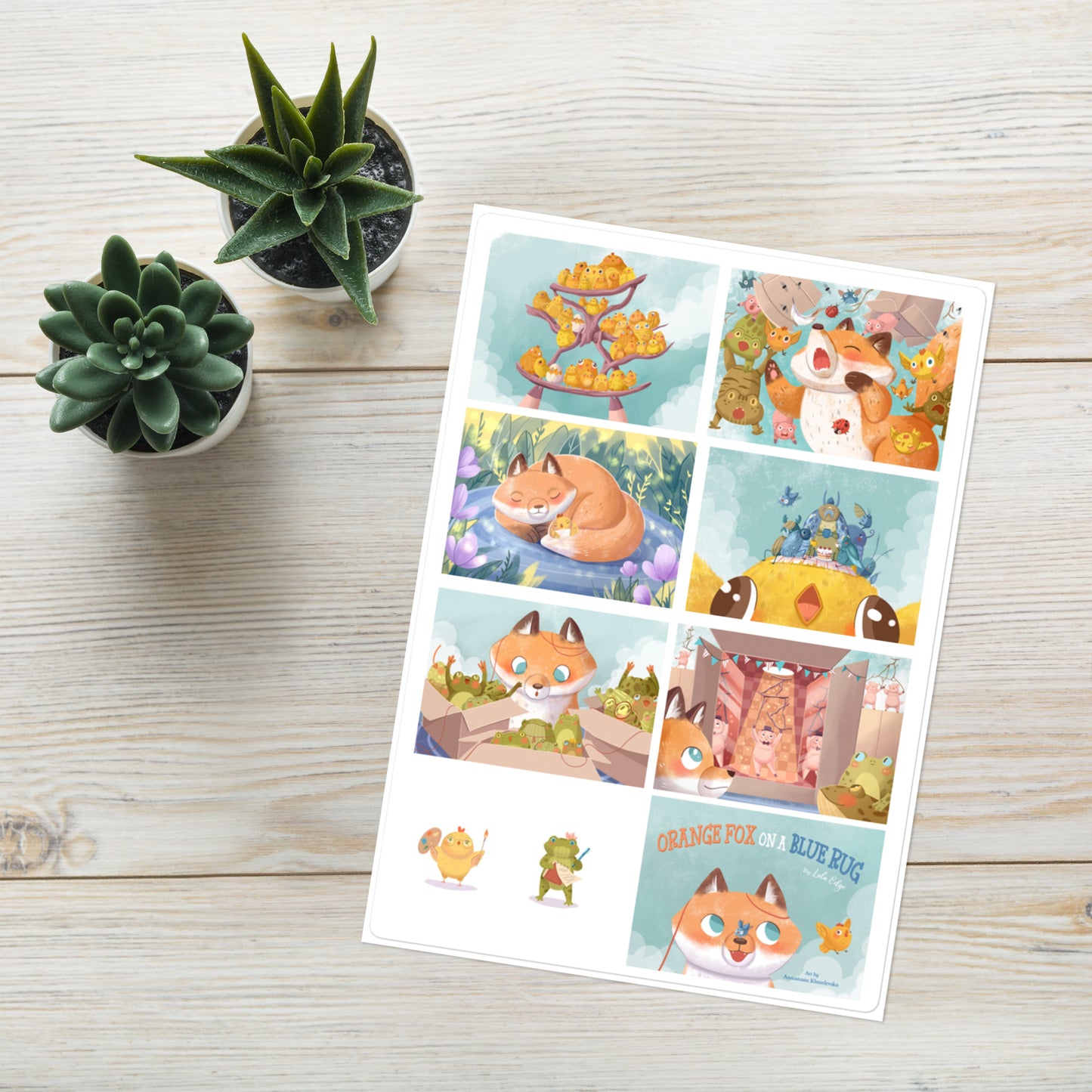 Orange Fox on a Blue Rug "The Sneeze Collection" by Lulu Edge Sticker Sheet