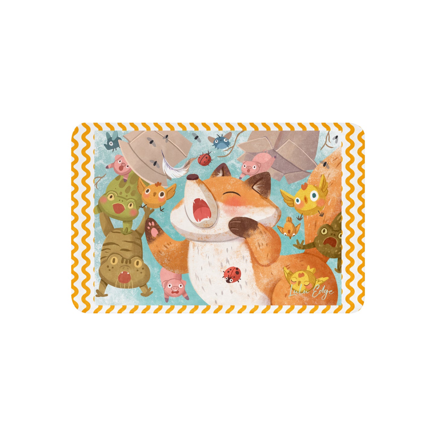 Orange Fox on a Blue Rug "The Sneeze Collection" by Lulu Edge Sherpa blanket