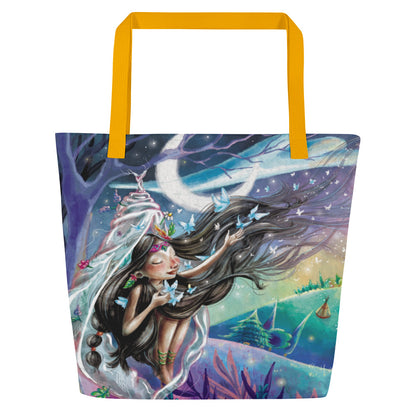 Nova the Butterfly Princess by Lulu Edge Butterfly Collection All-Over Print Large Tote Bag