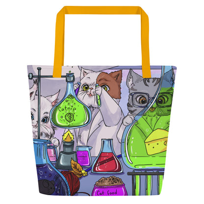 Cat Scientist "Mole cool Collection" by Lulu Edge All-Over Print Large Tote Bag