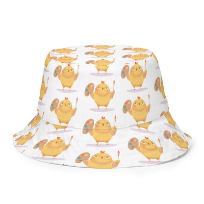 Orange Fox on a Blue Rug "Artsy Chick Collection" by Lulu Edge Reversible Bucket Hat