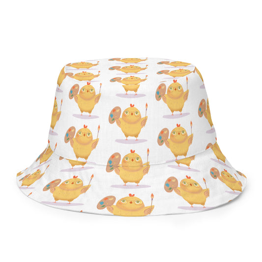 Orange Fox on a Blue Rug "Artsy Chick Collection" by Lulu Edge Reversible Bucket Hat