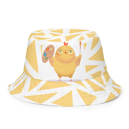 Orange Fox on a Blue Rug "Artsy Chick Collection" by Lulu Edge Reversible Bucket Hat