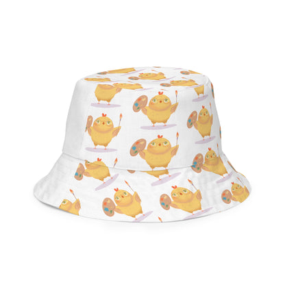 Orange Fox on a Blue Rug "Artsy Chick Collection" by Lulu Edge Reversible Bucket Hat