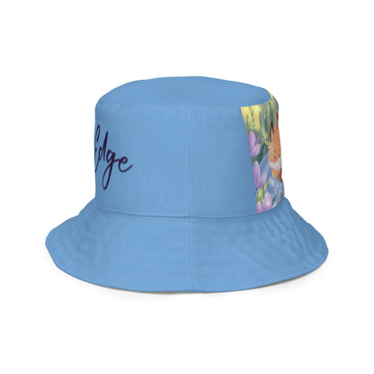 Orange Fox on a Blue Rug "Napping with a Chick Collection" by Lulu Edge Reversible Bucket Hat