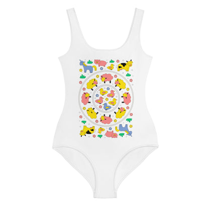 Kawaii Coloring Book "Farm Collection" by Lulu Edge All-Over Print Youth Swimsuit