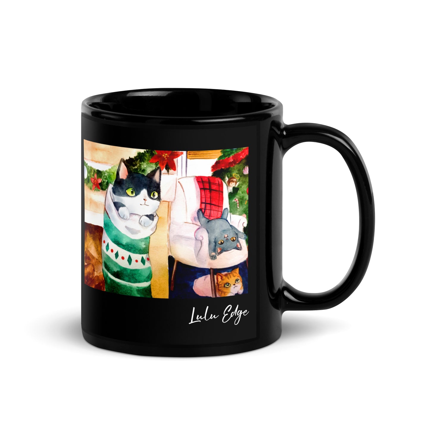 Cats Don't Like Baths "Holiday Collection" by Lulu Edge Black Glossy Mug