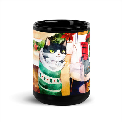 Cats Don't Like Baths "Holiday Collection" by Lulu Edge Black Glossy Mug