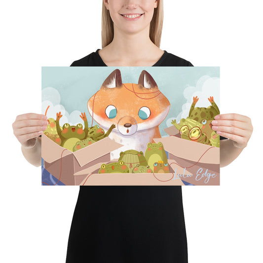 Orange Fox on a Blue Rug "Frogs in a Box" Poster Collection by Lulu Edge