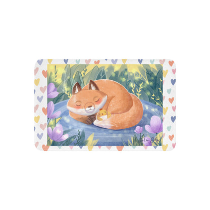 Orange Fox on a Blue Rug "Napping with the Chick Collection" by Lulu Edge Sherpa blanket