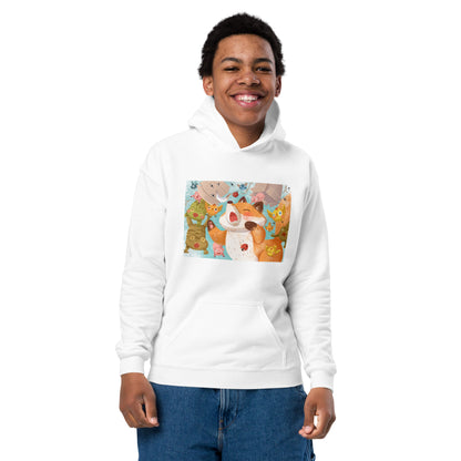 Orange Fox in a Blue Rug "The Sneeze Collection" by Lulu Edge Youth Heavy Blend Hoodie by Lulu Edge