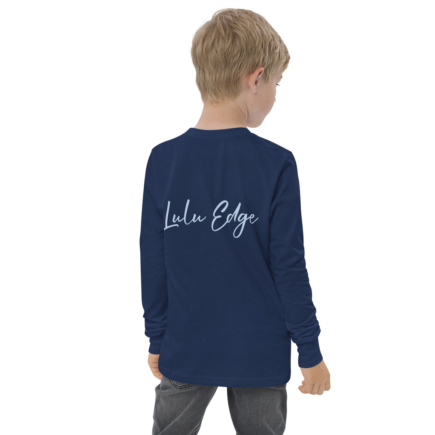 Orange Fox on a Blue Rug "Napping with a Chick Collection" by Lulu Edge Youth Long Sleeve Tee