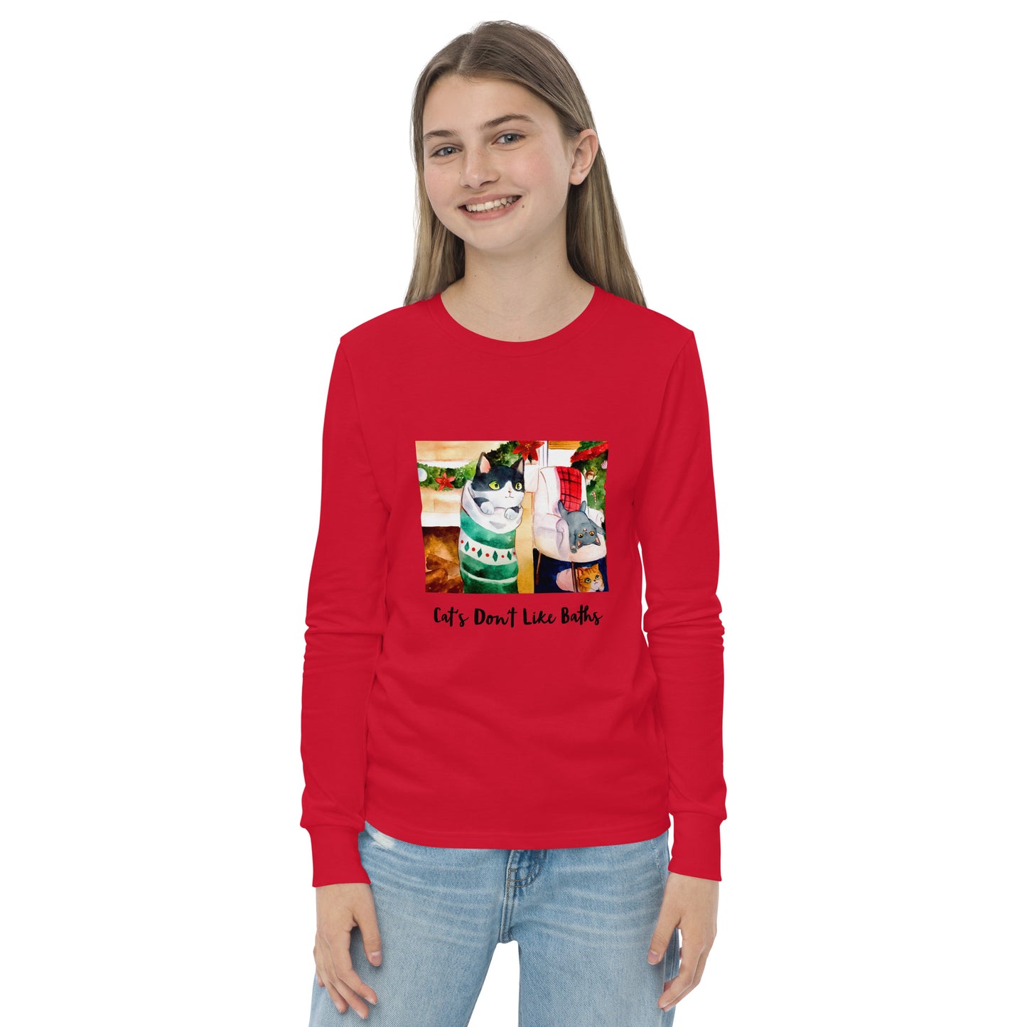 Cat's Don't Like Baths "Holiday Collection" by Lulu Edge Youth Long Sleeve Tee