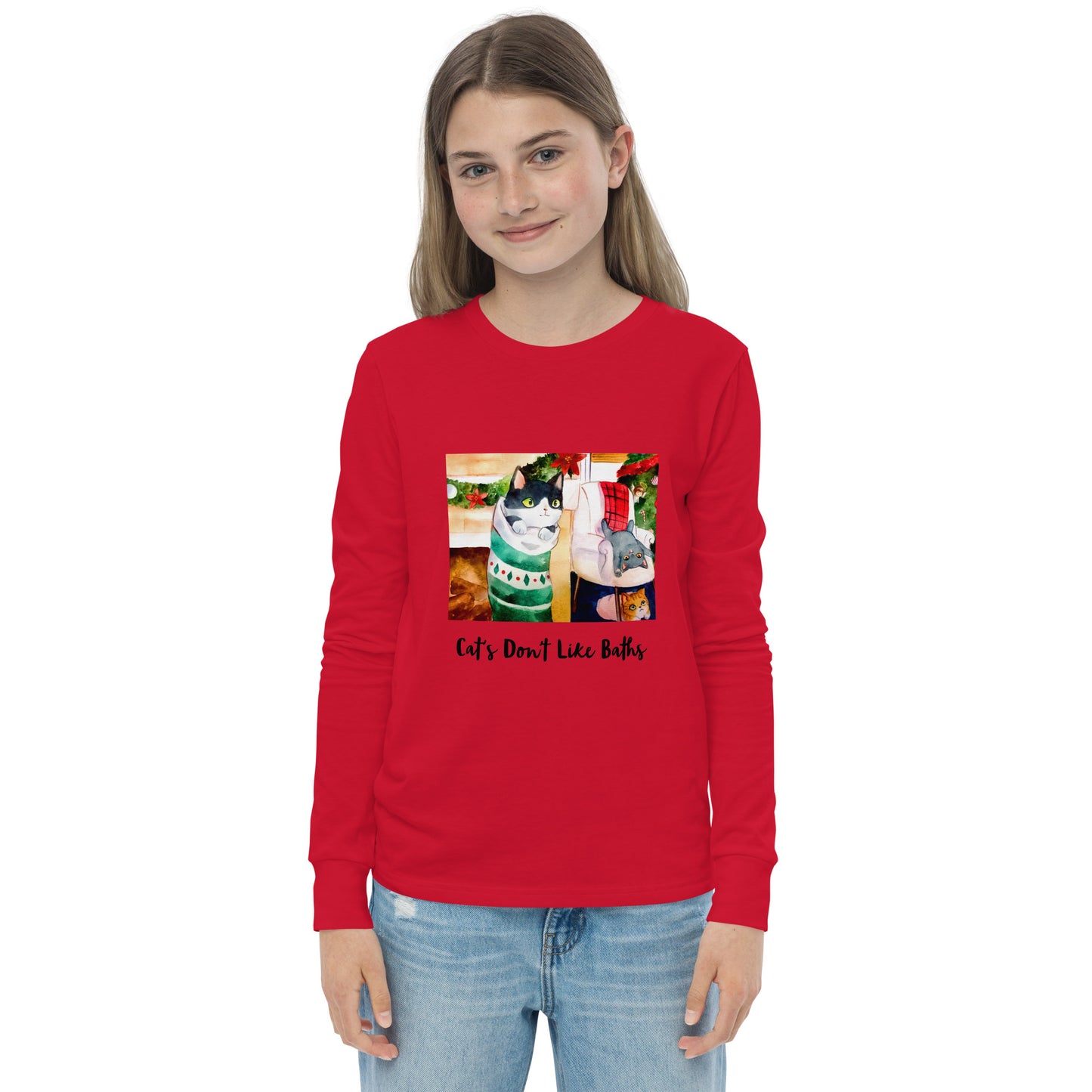 Cat's Don't Like Baths "Holiday Collection" by Lulu Edge Youth Long Sleeve Tee