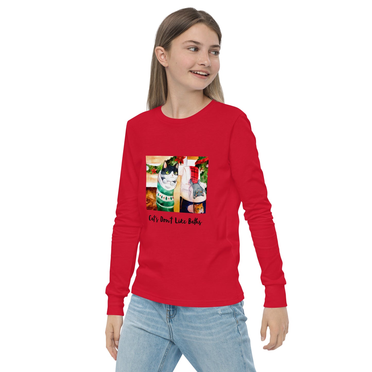 Cat's Don't Like Baths "Holiday Collection" by Lulu Edge Youth Long Sleeve Tee